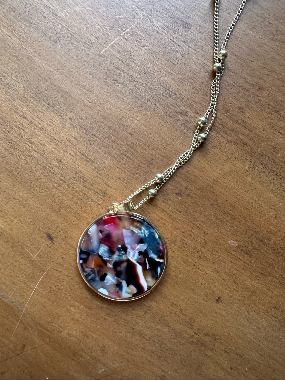 Gold-Tone Multicolor Resin Disc Pendant Necklace - Women Jewelry